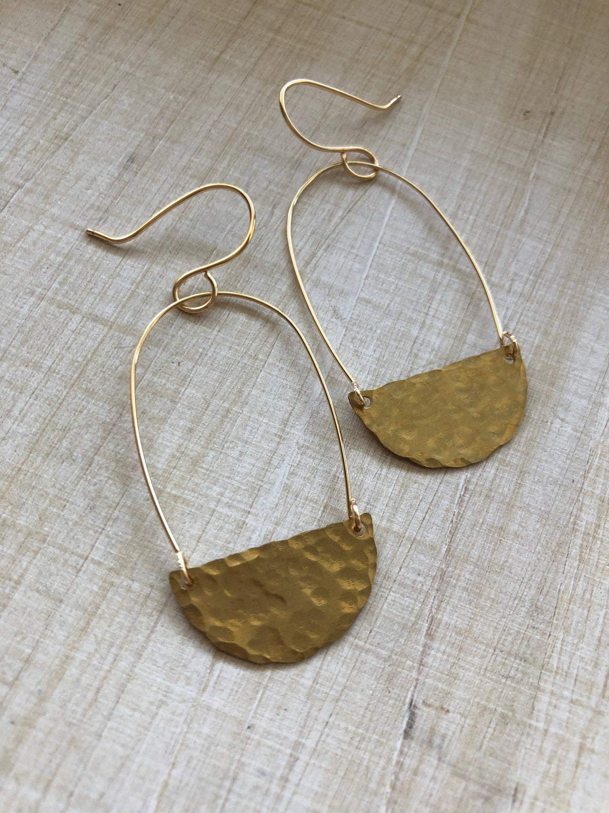 Hammered brass half circles and hoop earrings