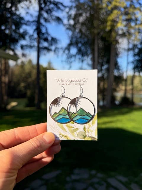 Colorful layered silver mountain earrings