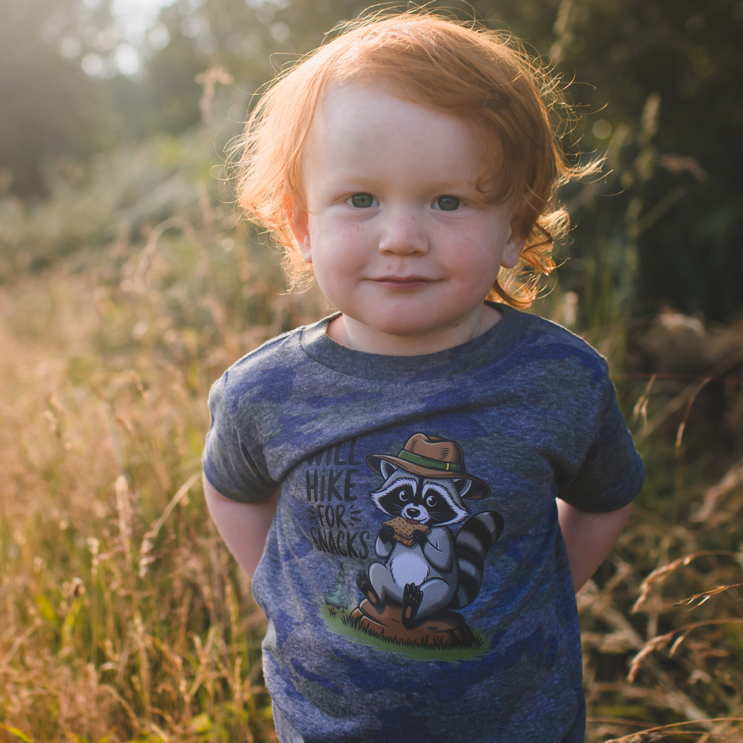 Will Hike for Snacks Camo Toddler Tshirt