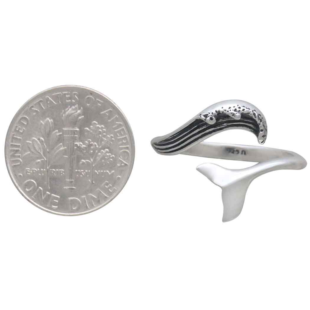 Sterling Silver Adjustable Wave and Whale Tail Ring