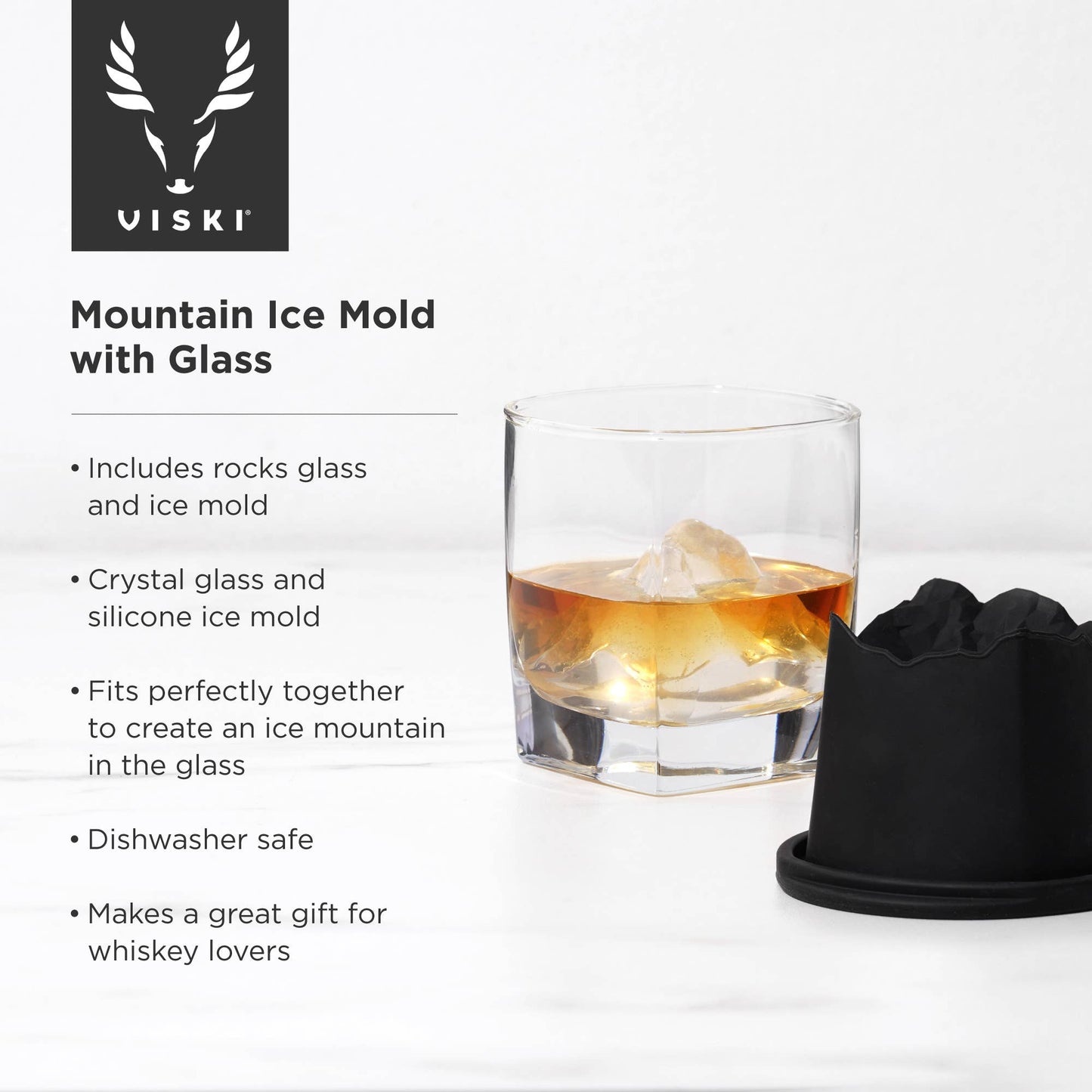 Glacier Rocks® Mountain Ice Mold & Crystal Whiskey Glass Set