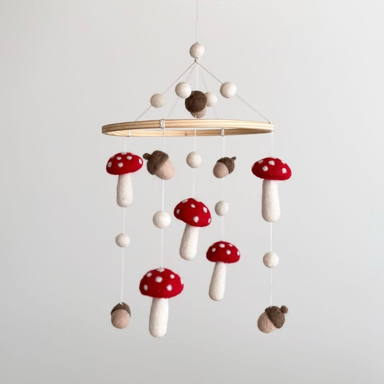Mushroom and Acorn Baby Mobile -