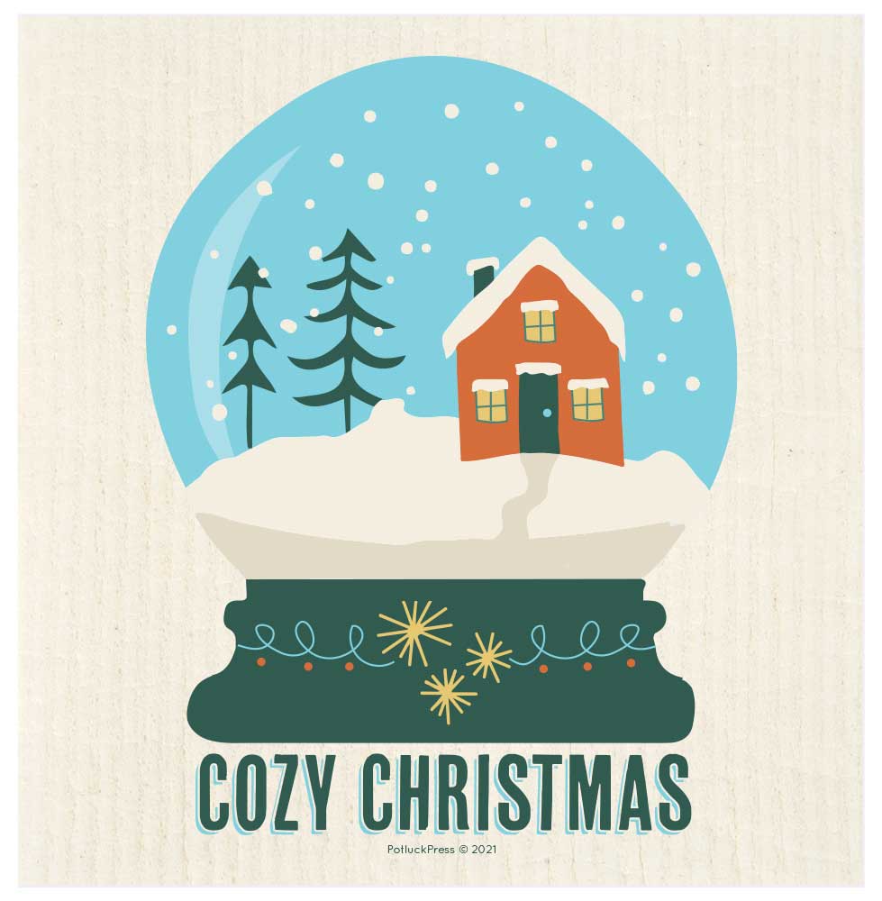 Cozy Christmas Snowglobe Swedish Dishcloth