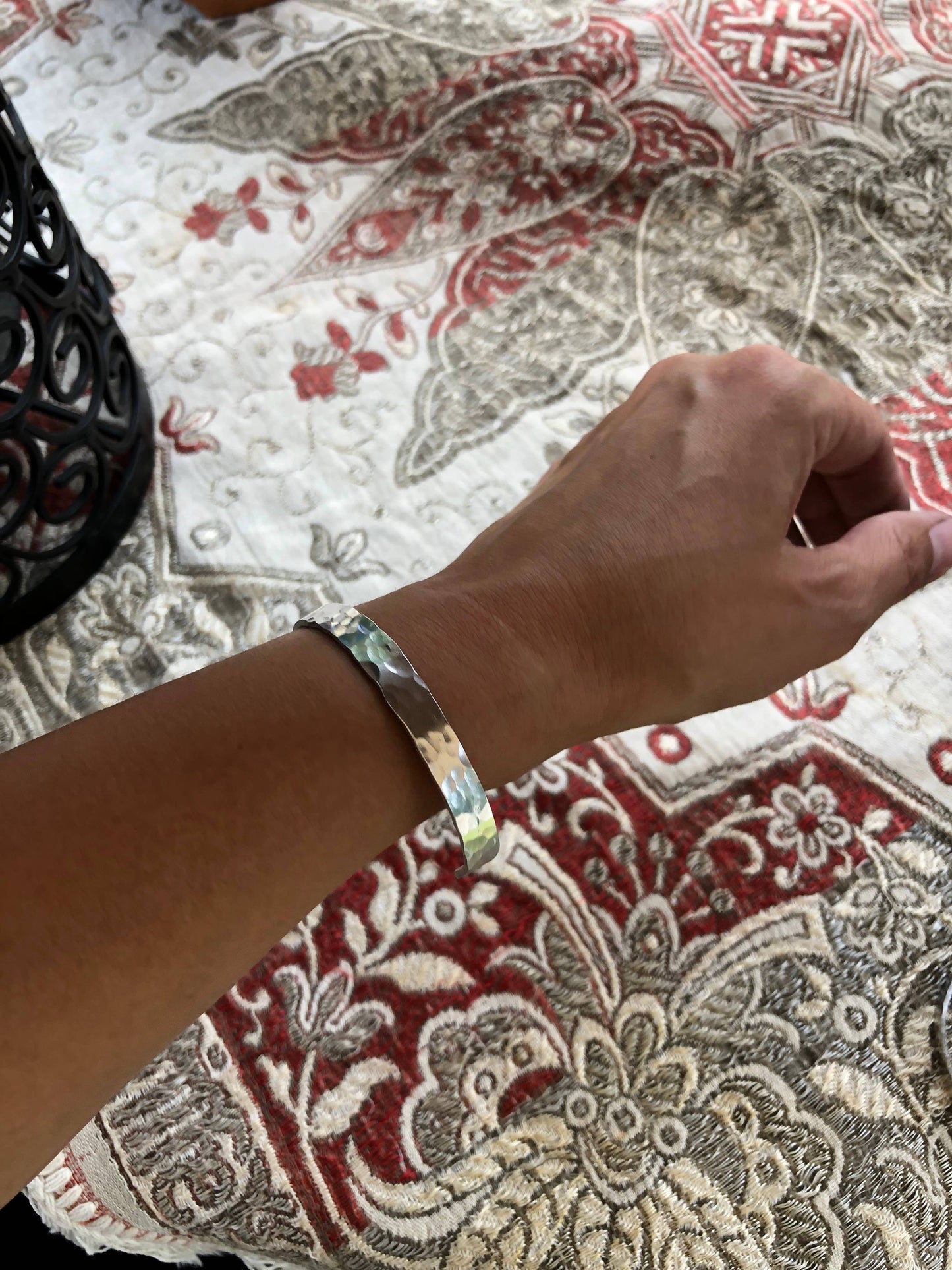 Skinny Silver Hammered Cuff