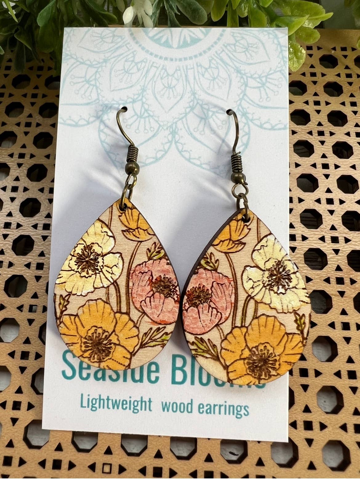 Boho floral hand painted lightweight maple wood