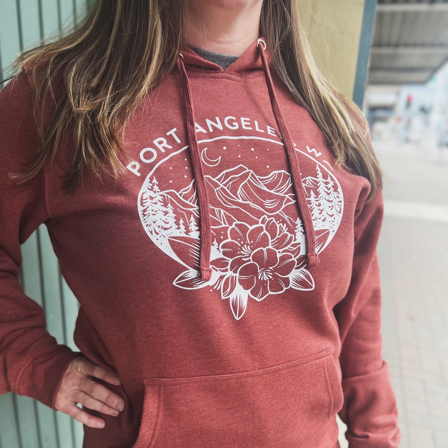 Port Angeles Mountains & Moon Hoodie in Brick