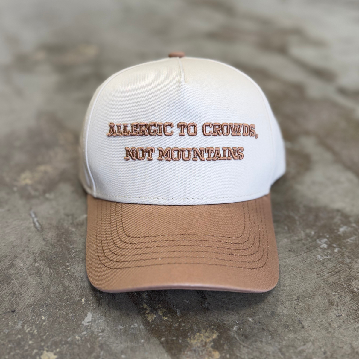 Allergic to Crowds, Not Mountains Embroidered Trucker Hat