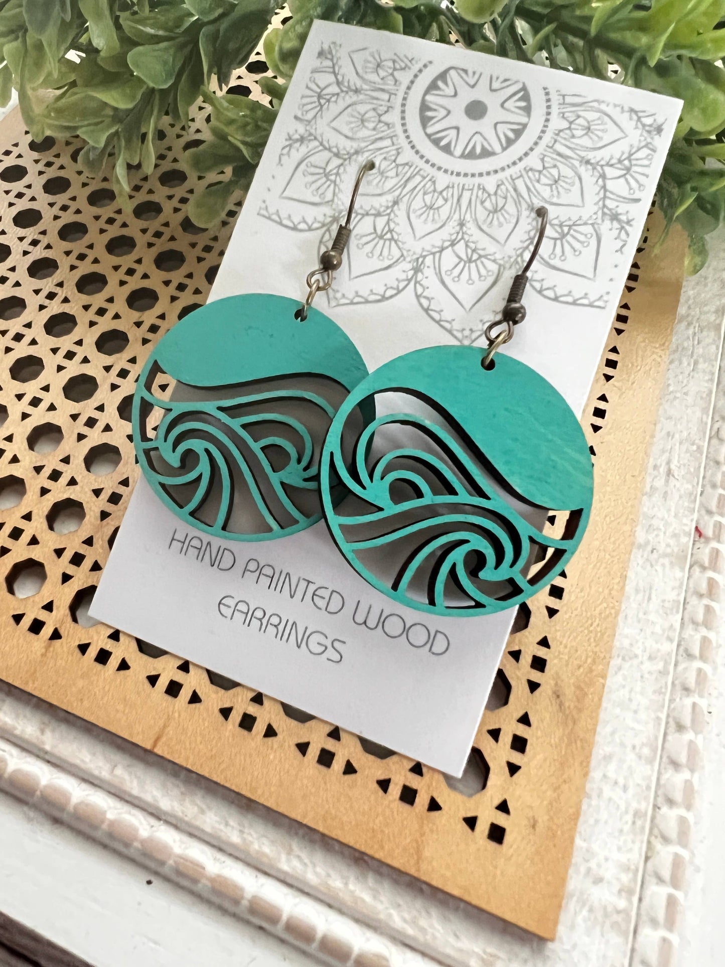 Boho Hand painted lightweight maple wood earrings