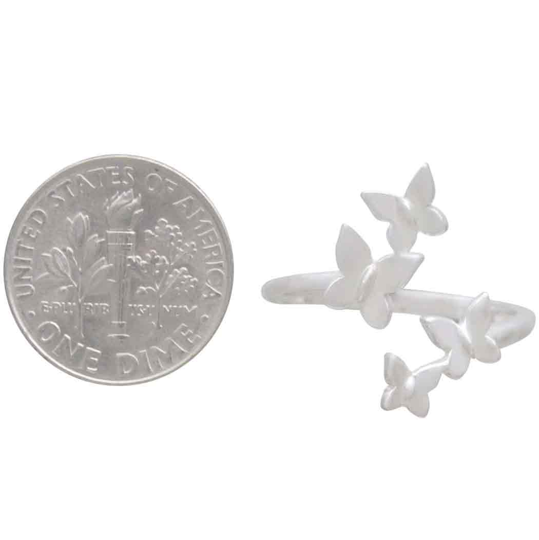 Sterling Silver or Bronze Adjustable Butterfly Cluster Ring