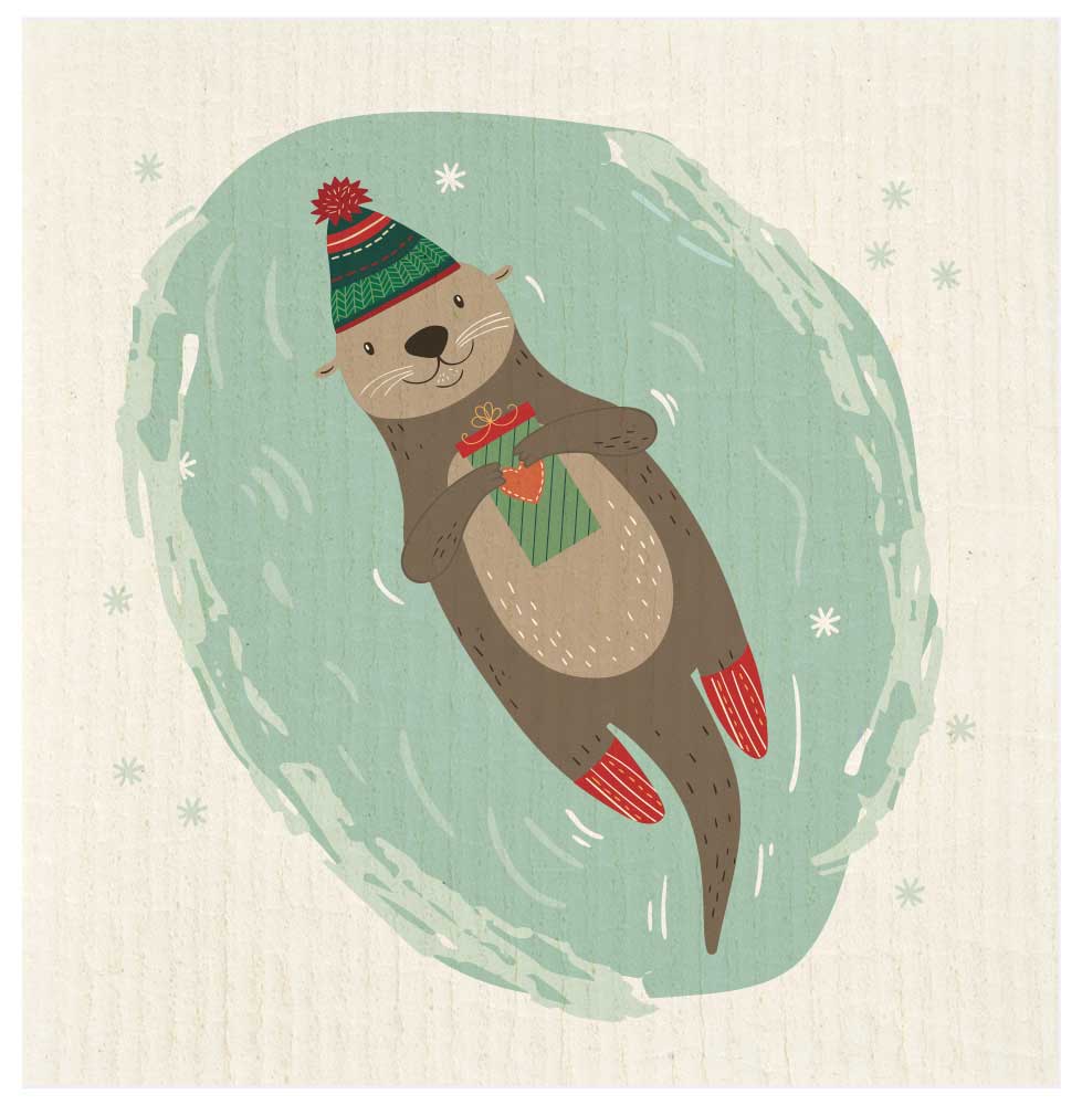 Holiday Otter With Gift Swedish Dishcloth