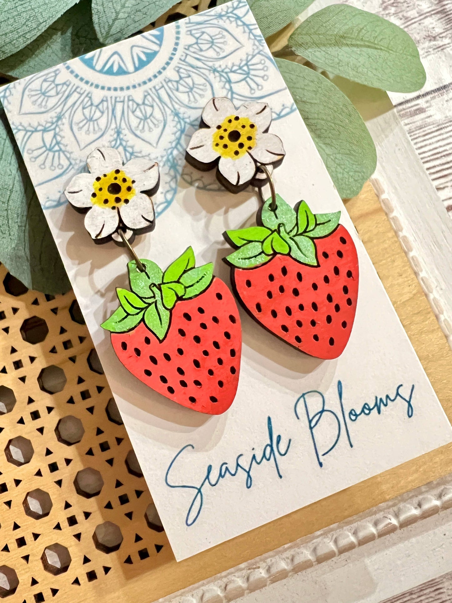Wood Strawberry Earrings