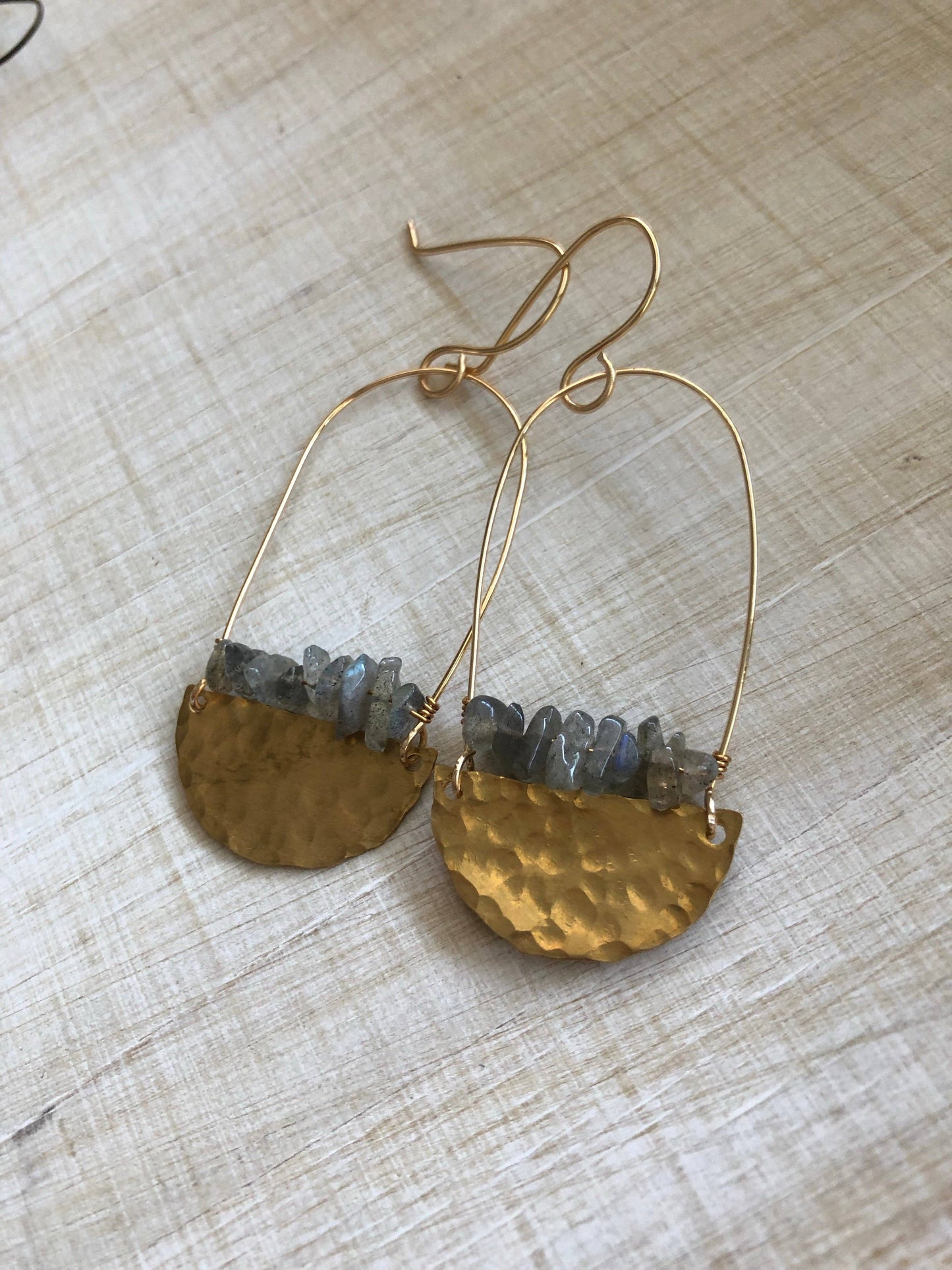 Labradorite Brass Earrings