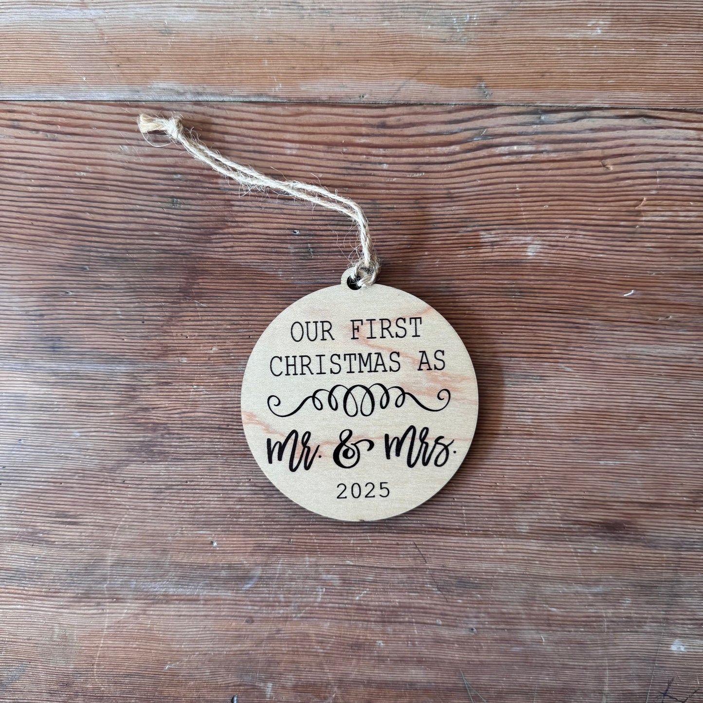 Mr and Mrs 2025 Wood Ornament