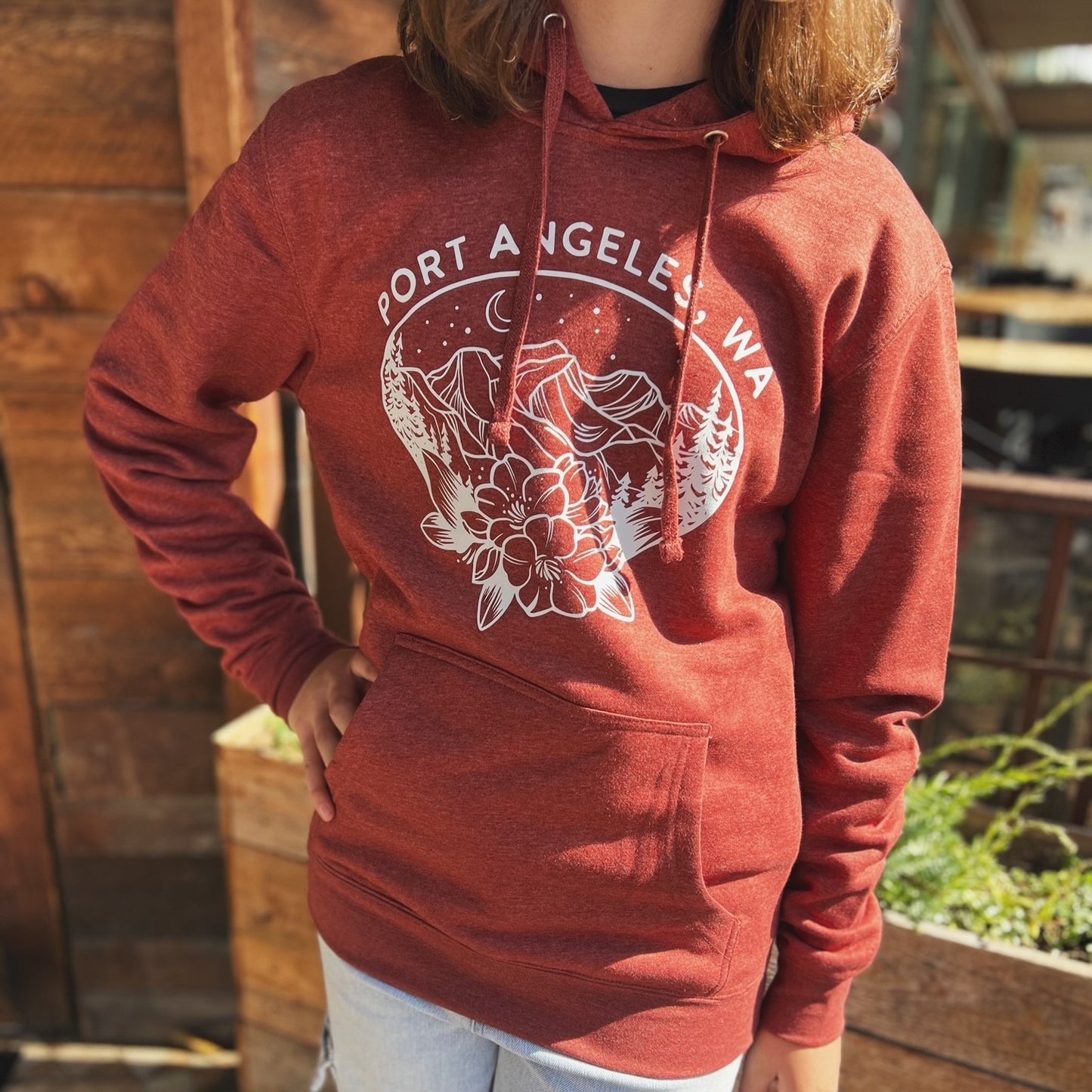 Port Angeles Mountains & Moon Hoodie in Brick