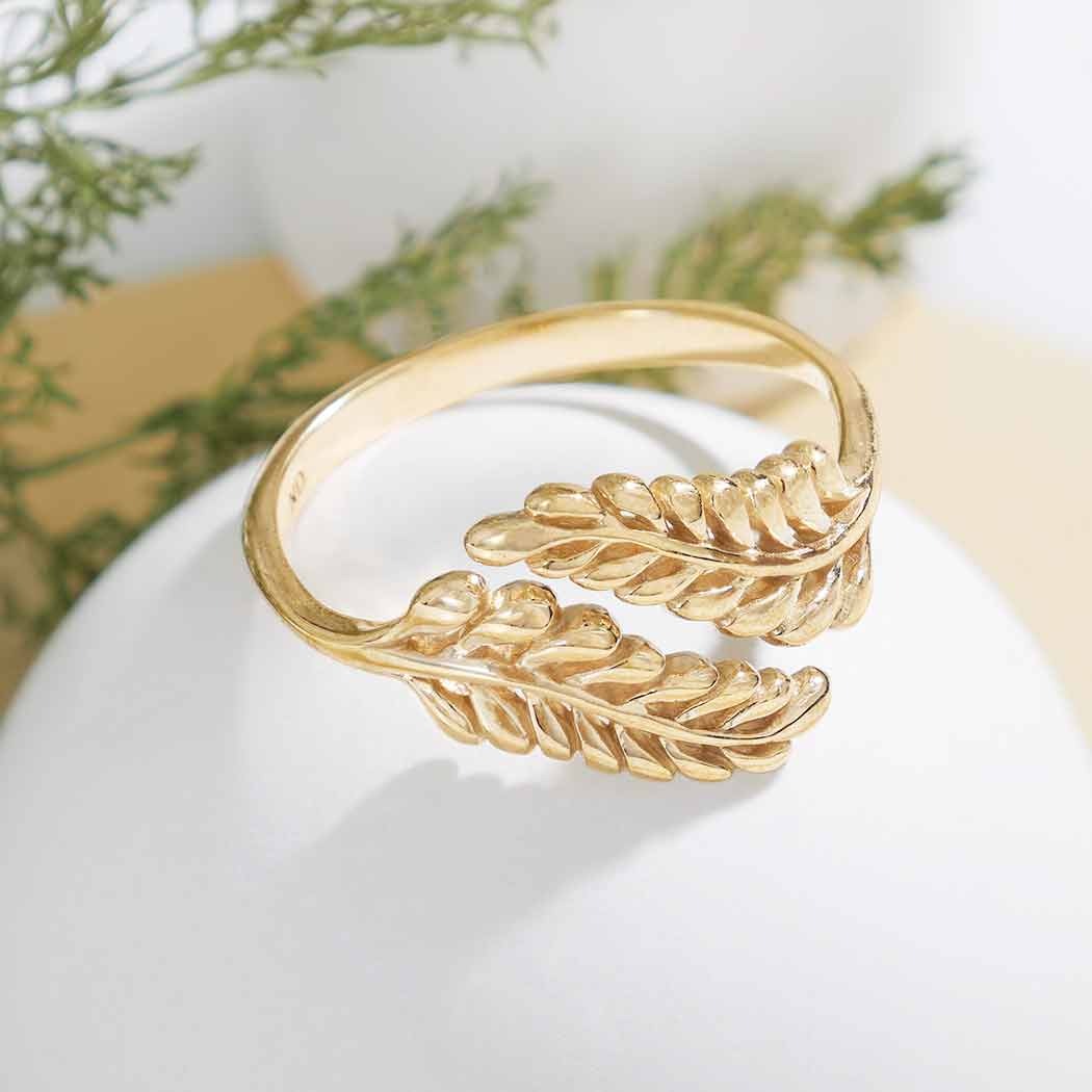 Adjustable Sprig Leaf Ring - Bronze or Silver