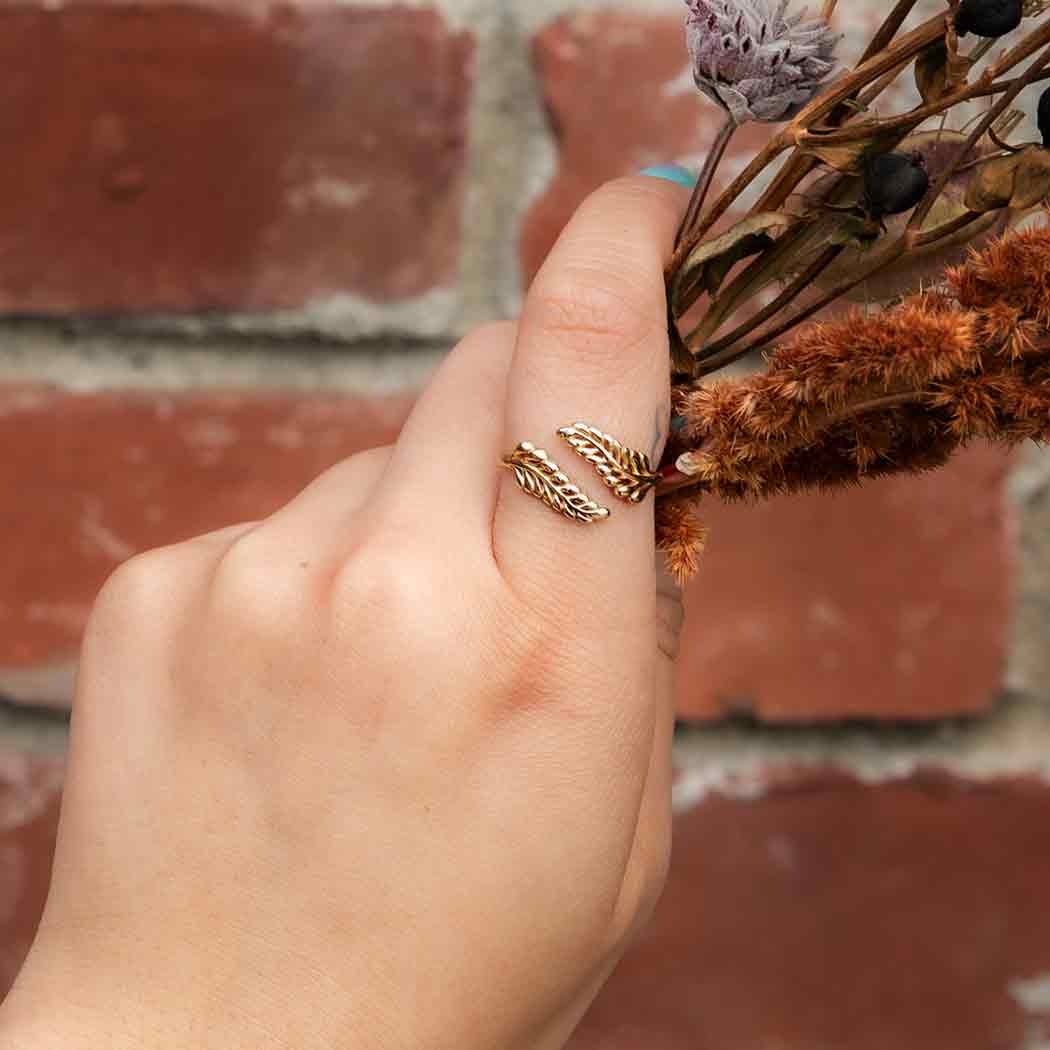 Adjustable Sprig Leaf Ring - Bronze or Silver