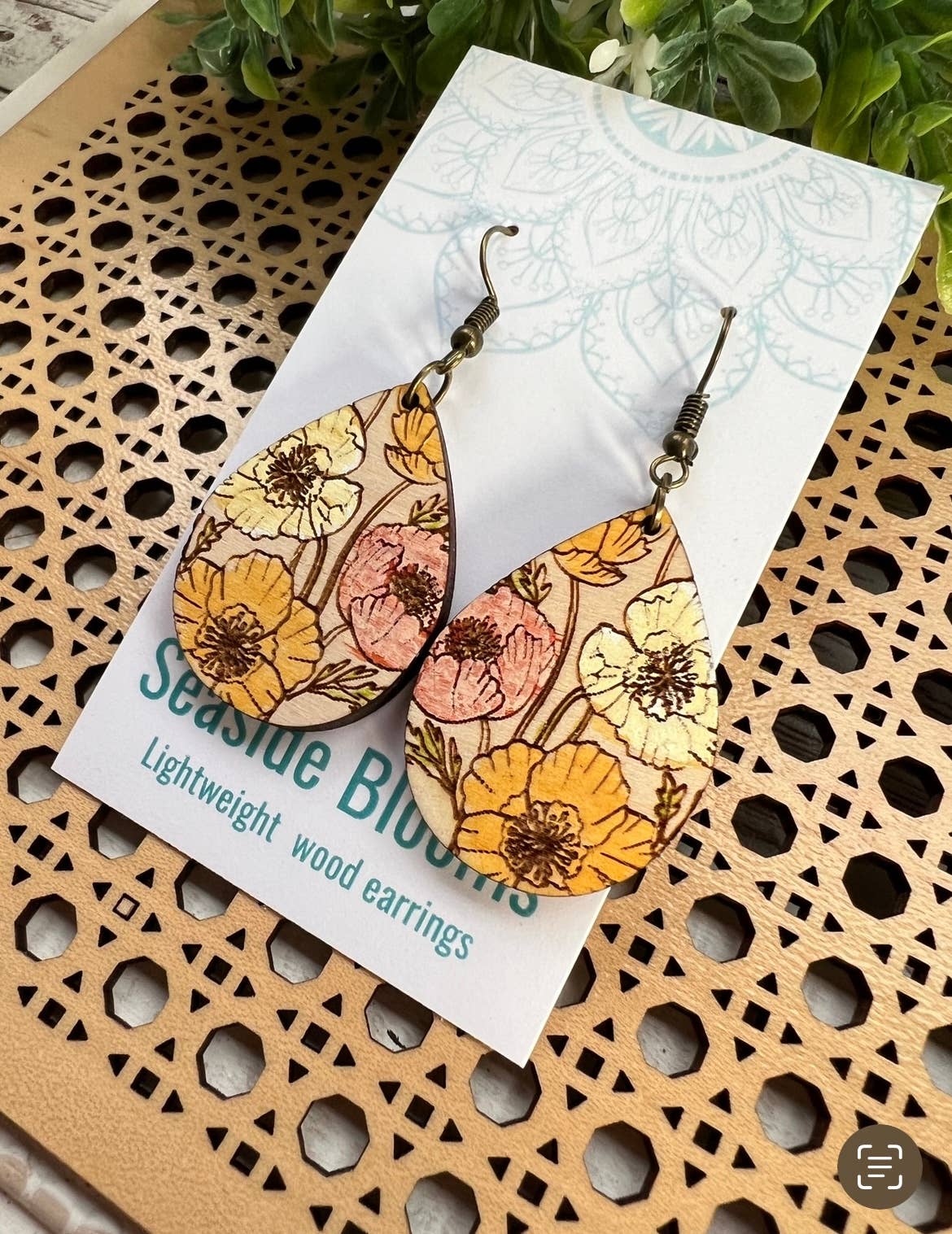 Boho floral hand painted lightweight maple wood