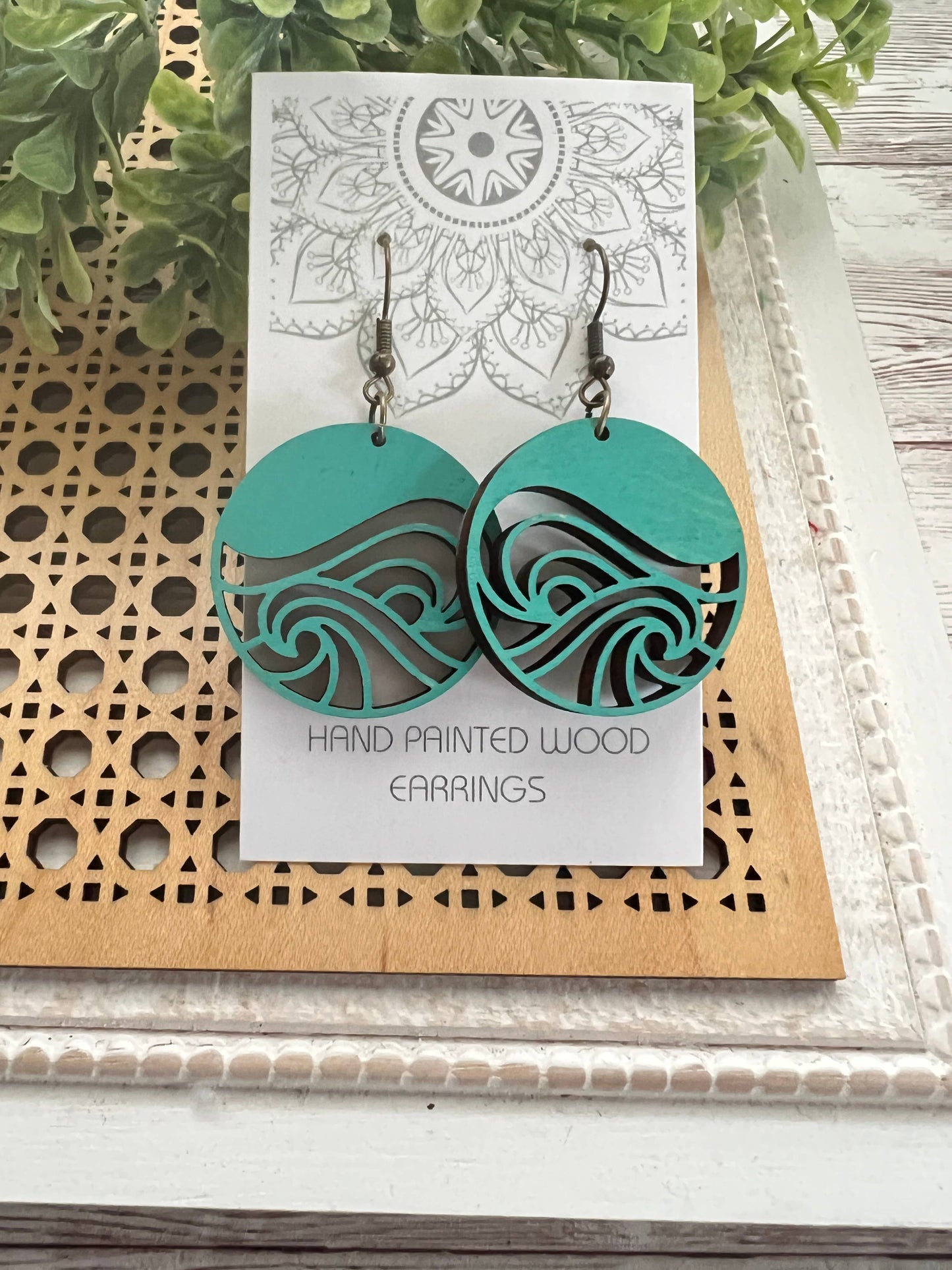 Boho Hand painted lightweight maple wood earrings