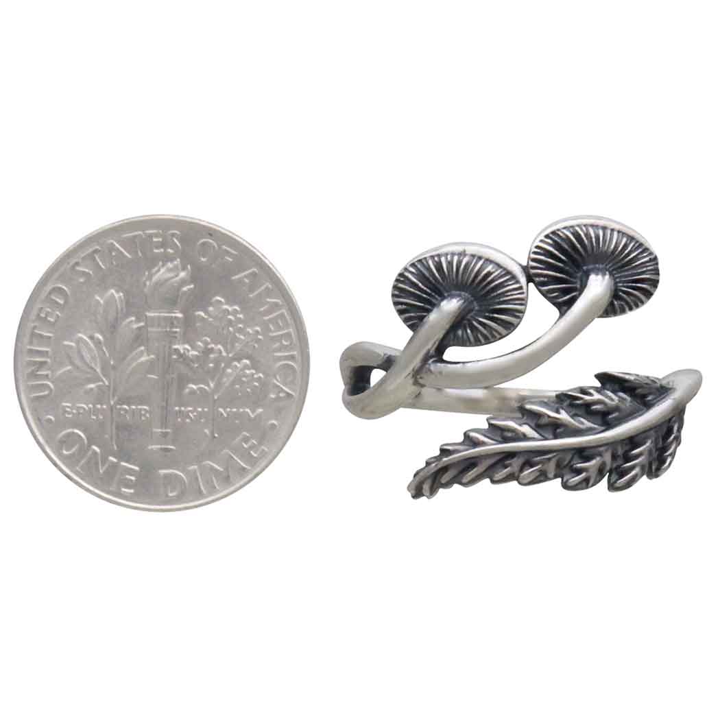 Sterling Silver Mushroom and Fern Ring