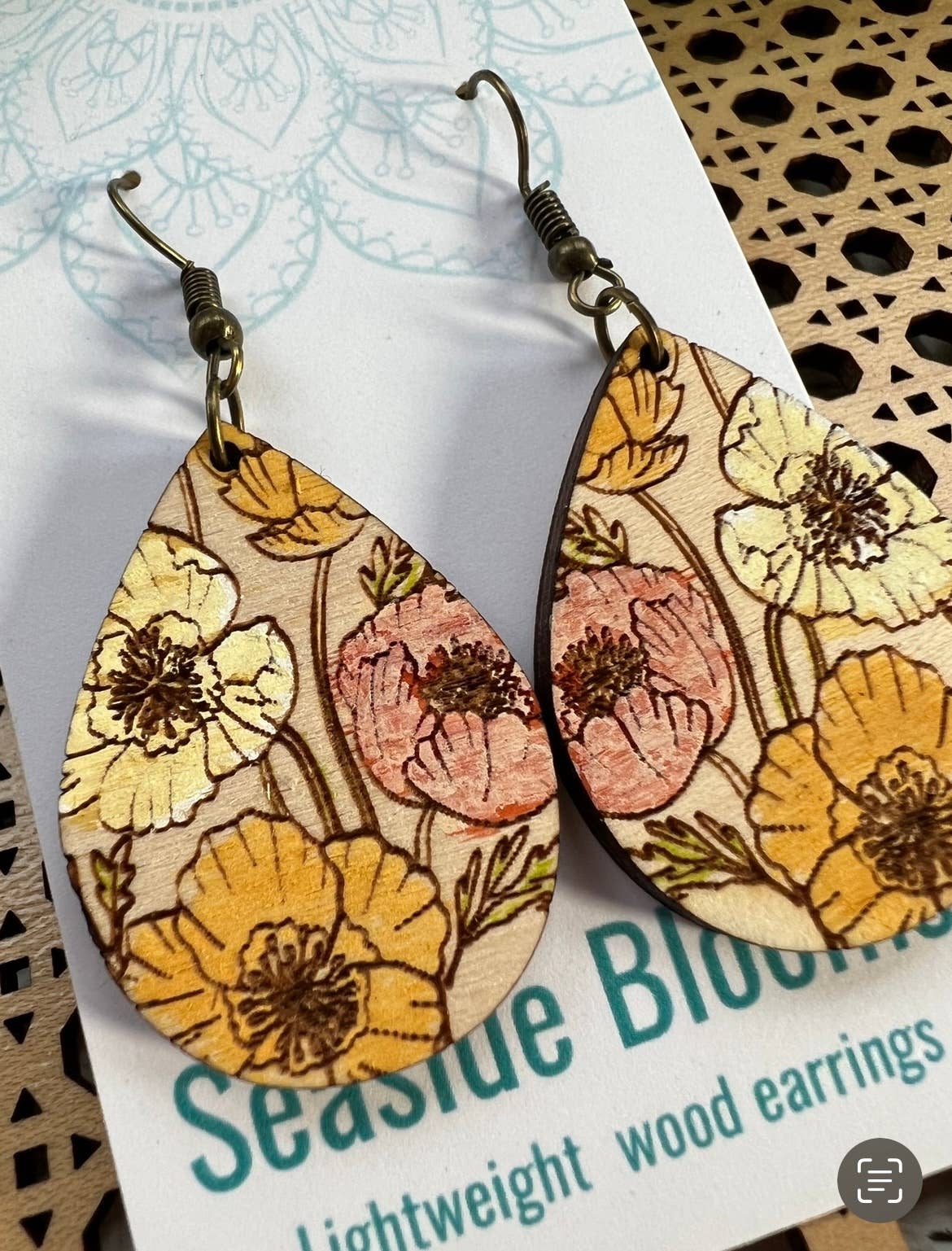 Boho floral hand painted lightweight maple wood