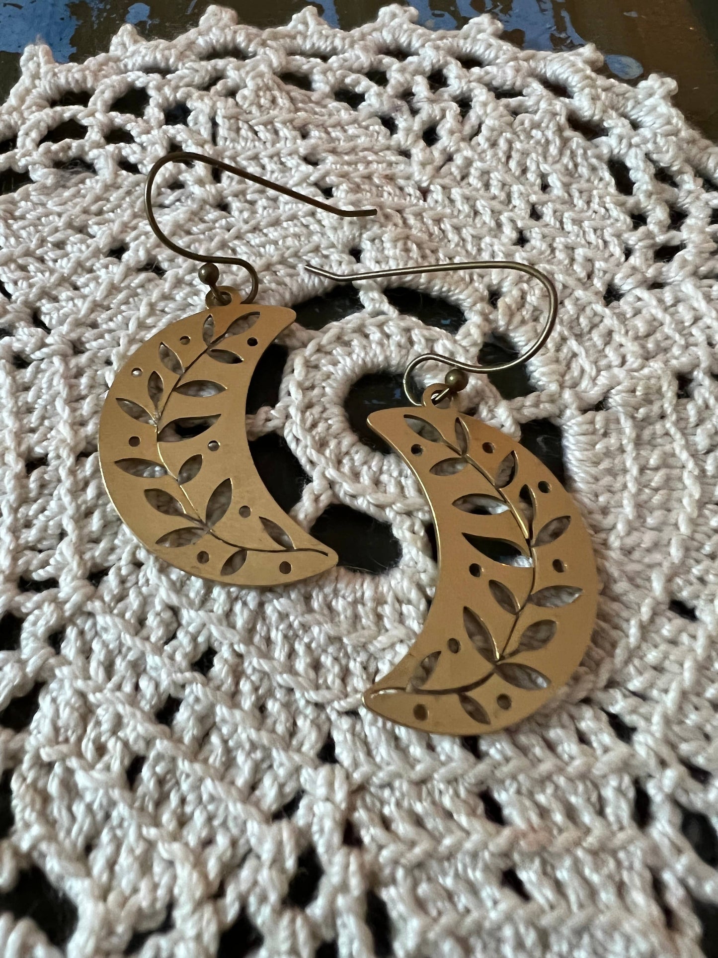 Gold Vine Crescent Moon Earrings