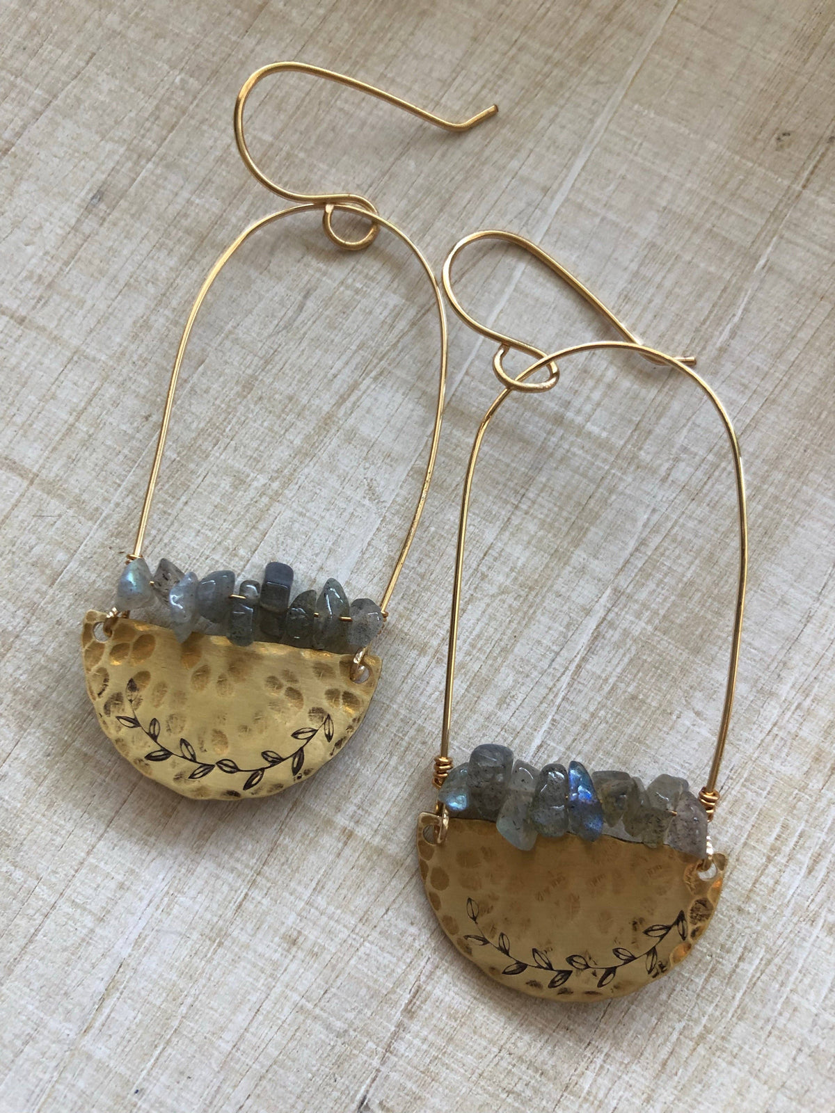 Labradorite & Stamped Brass Earrings
