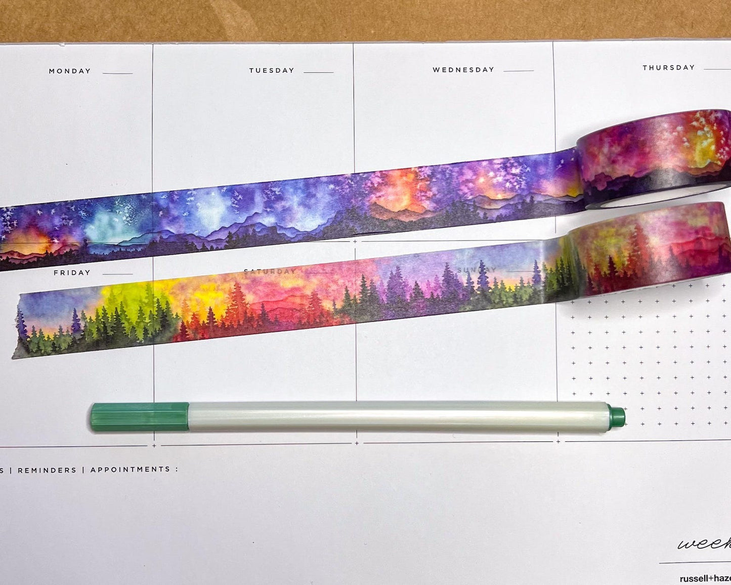 Watercolor Tree & Mountain Washi Tape Set of 2