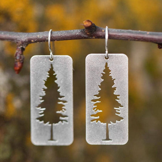 Pine Silhouette Earrings in Silver