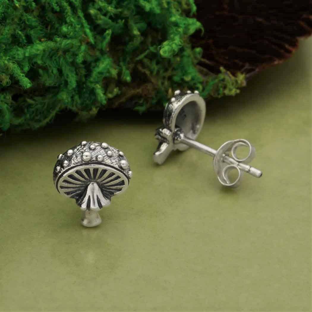 Silver Agaric Mushroom Post Earrings