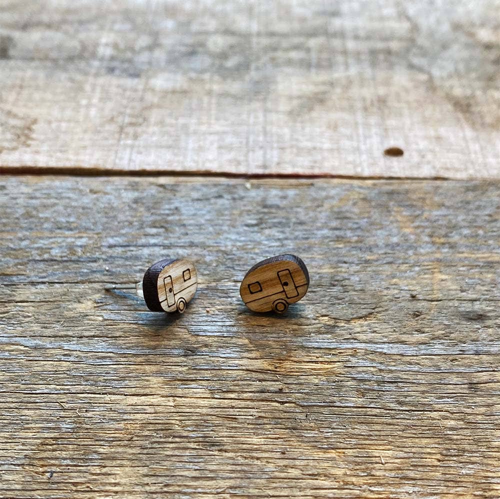 Wood Happy Camper Earrings