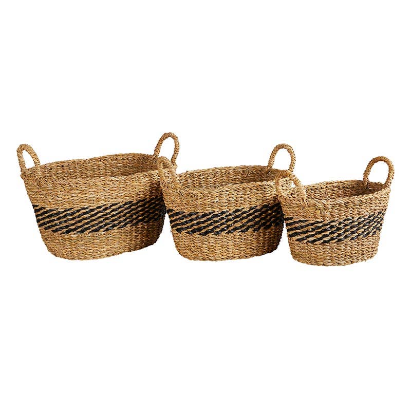 Black Stripe Oval Basket