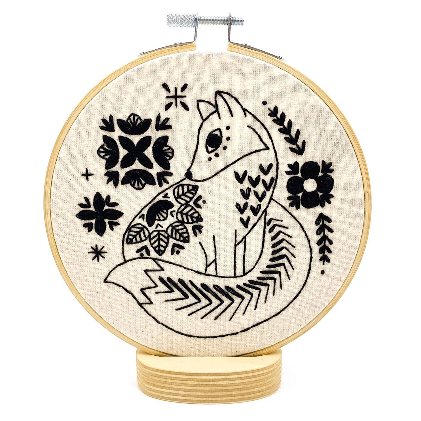 Folk Fox Complete Embroidery Kit - Black
