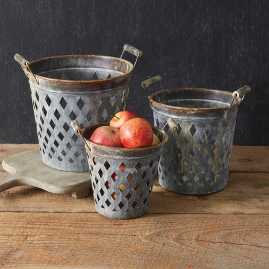 Rustic Open Weave Metal Bucket