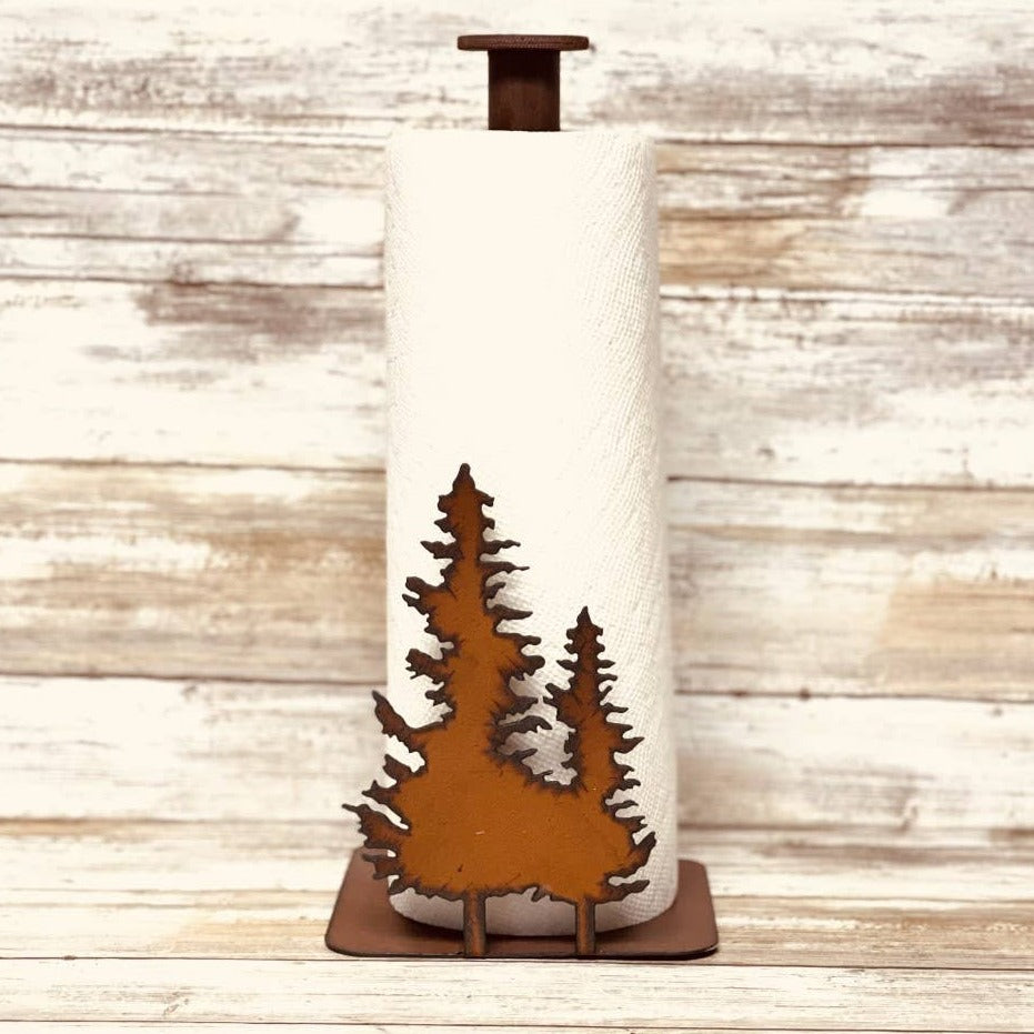 Double Pine Tree Metal Paper Towel Holder