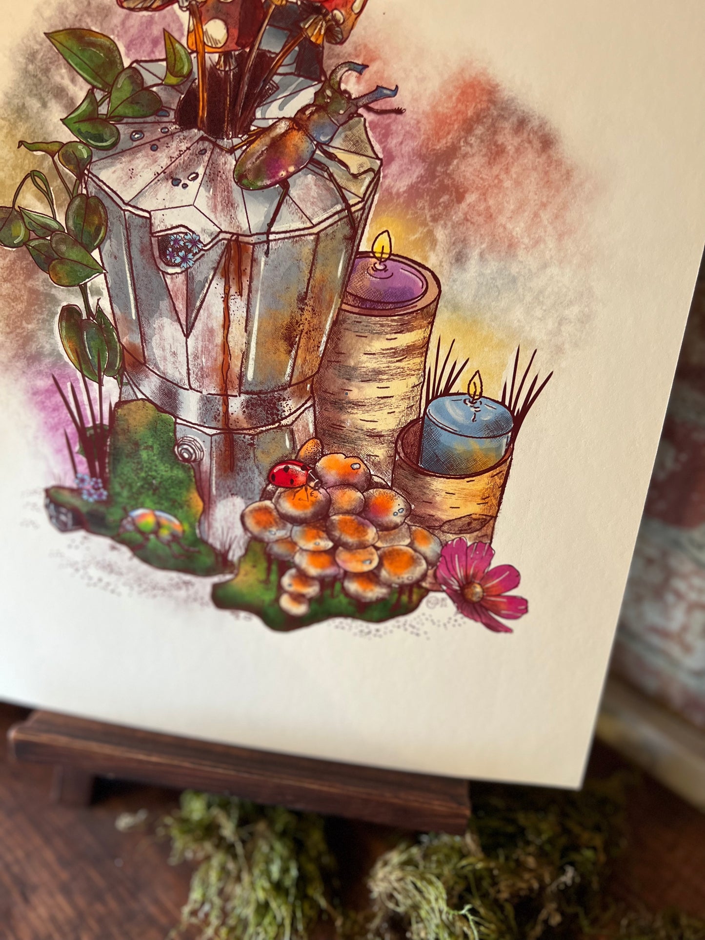 Lost in the Woods Coffee & Mushrooms Print - Various Sizes