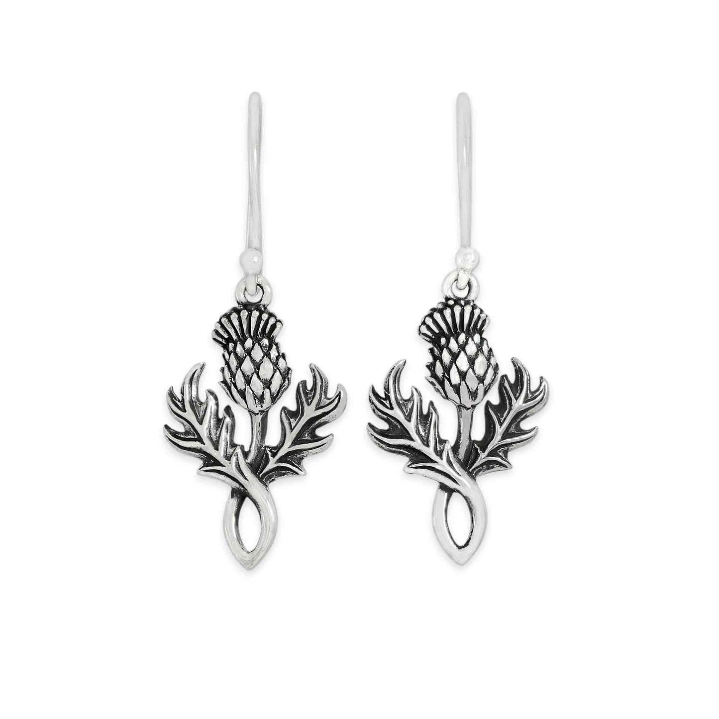 Sterling Silver Dimensional Thistle Dangle Earrings