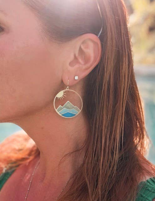 Colorful layered brass mountain earrings