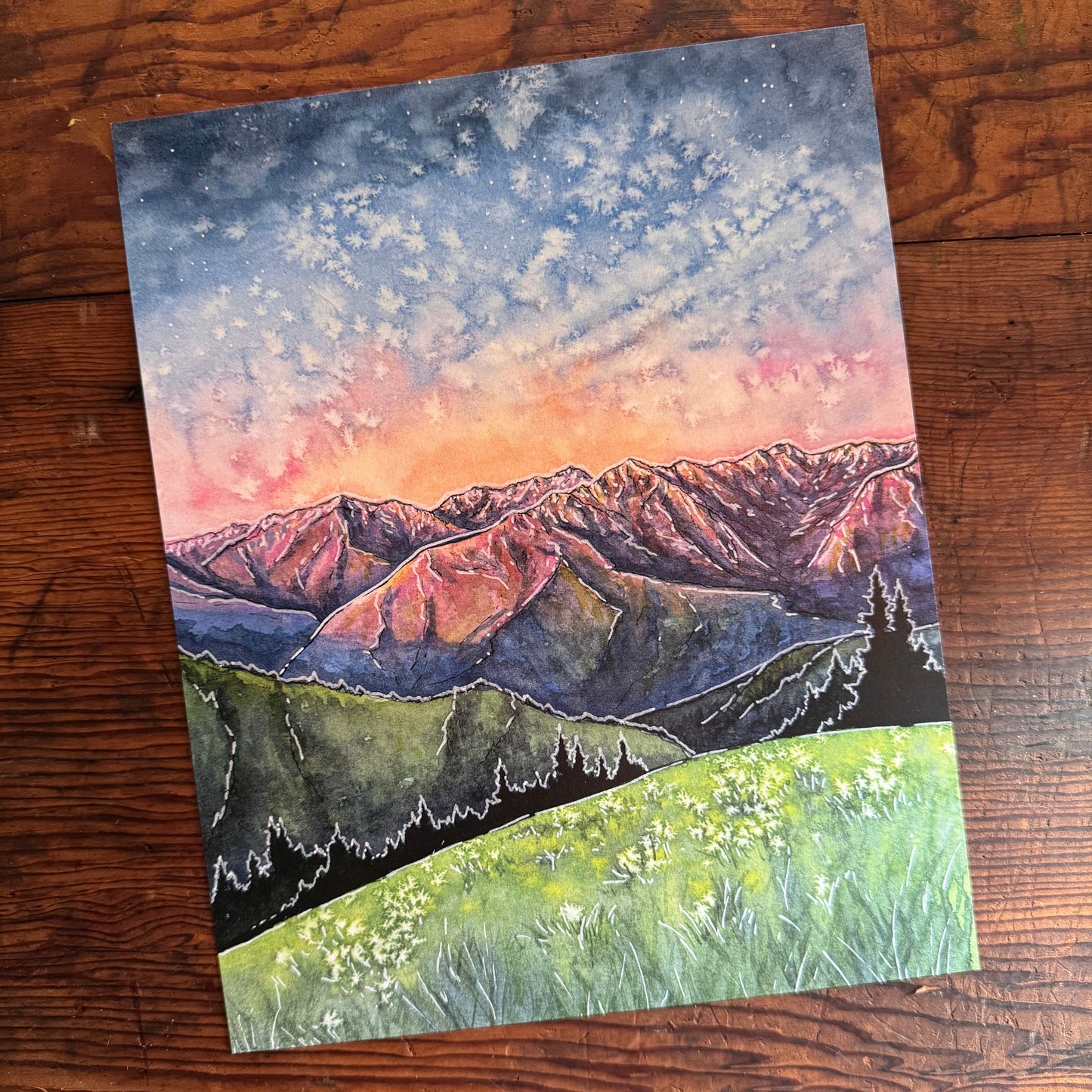 Olympic Mountain Range at Dusk Print 8x10