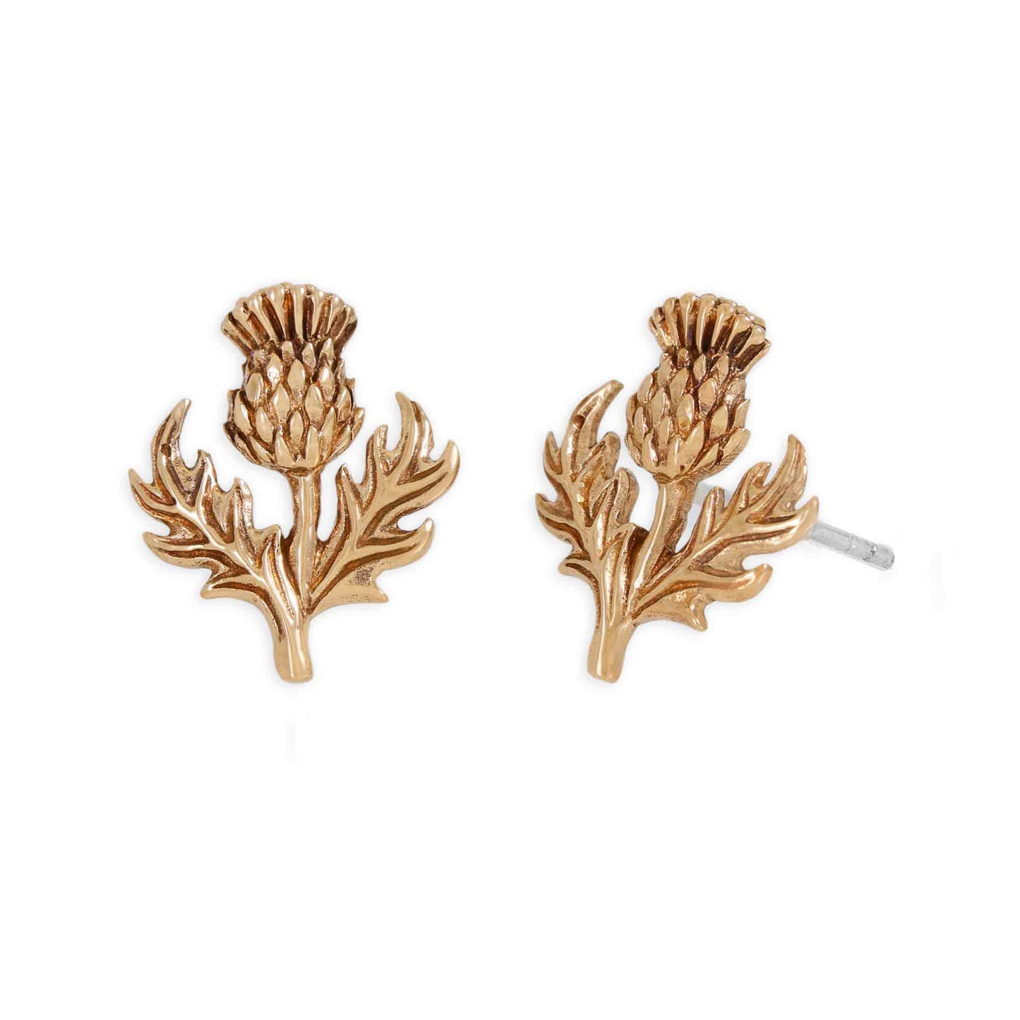 Silver or Bronze Dimensional Thistle Post Earrings