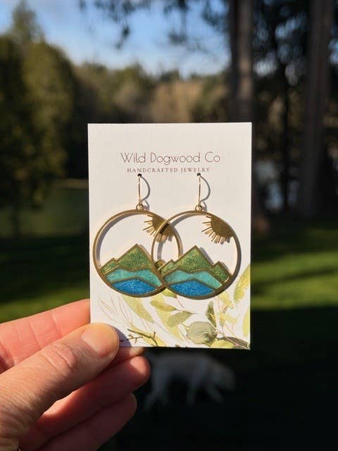 Colorful layered brass mountain earrings