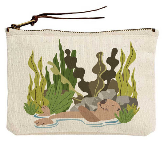 Lazy Otter with Plants Canvas Pouch