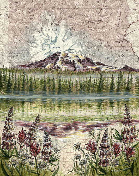 Mt Rainier Reflections, Rainier National Park Matted Print