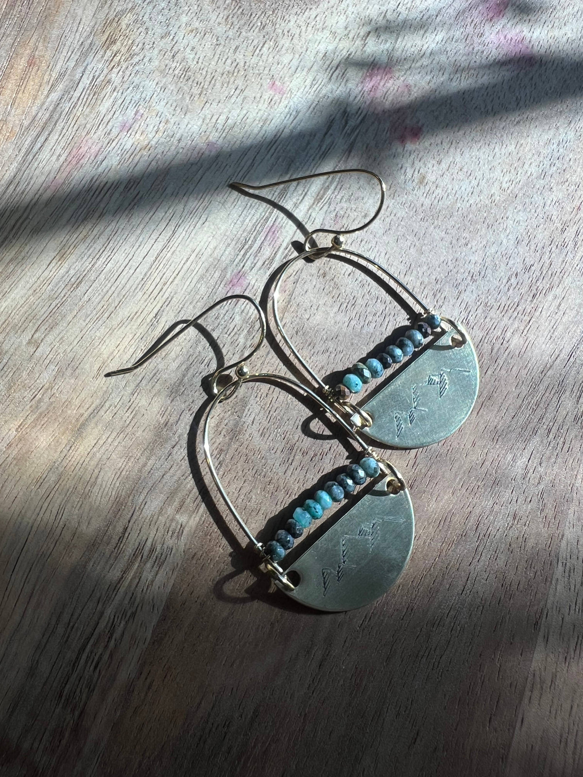 Hand stamped mountains with faceted Jasper beads earrings