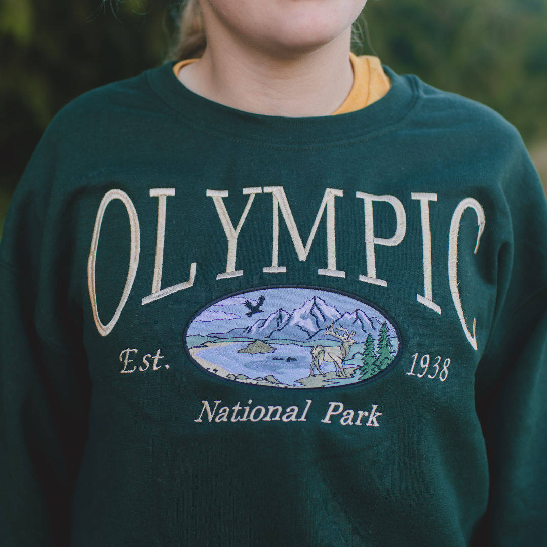 Deluxe Embroidered Olympic National Park Crewneck