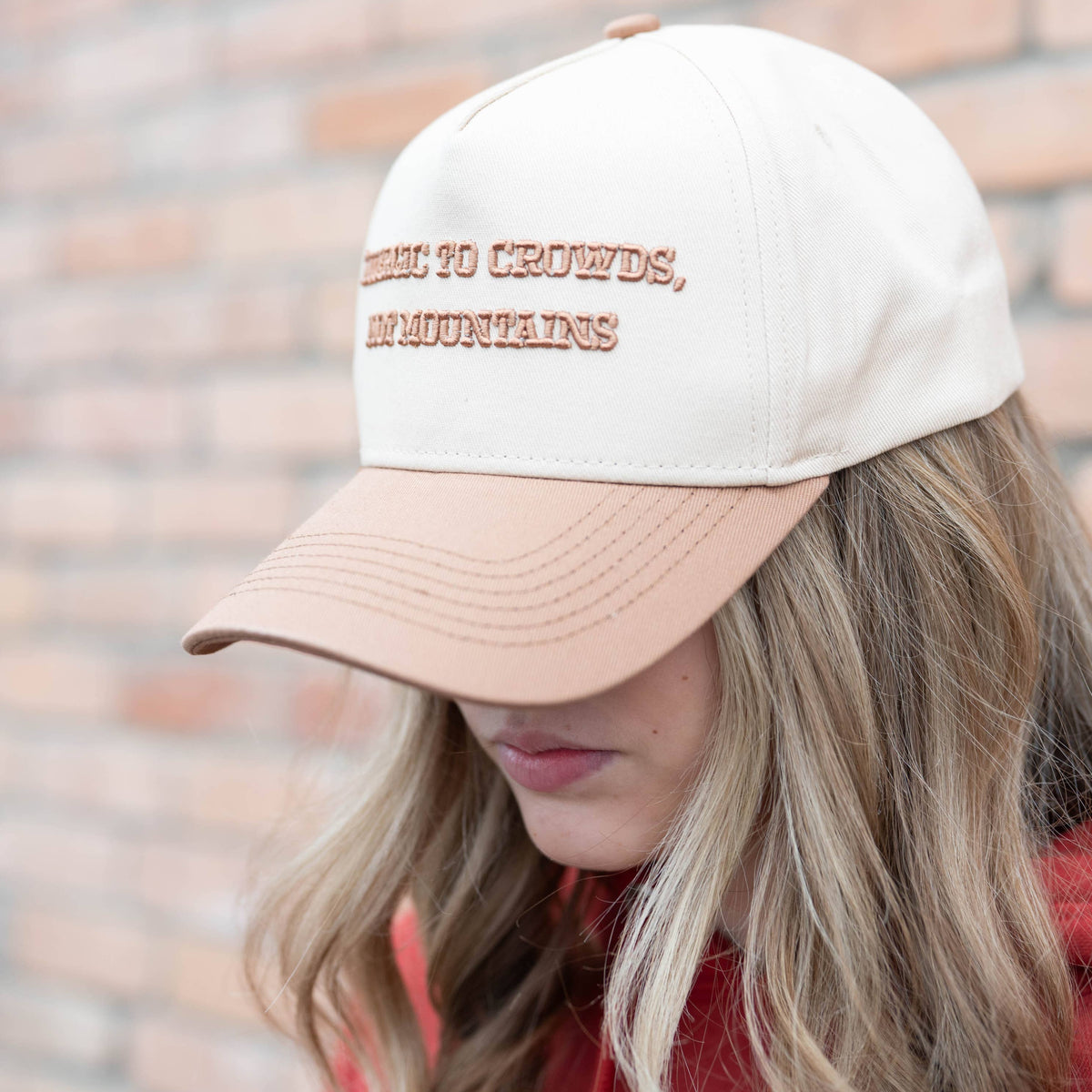 Allergic to Crowds, Not Mountains Embroidered Trucker Hat