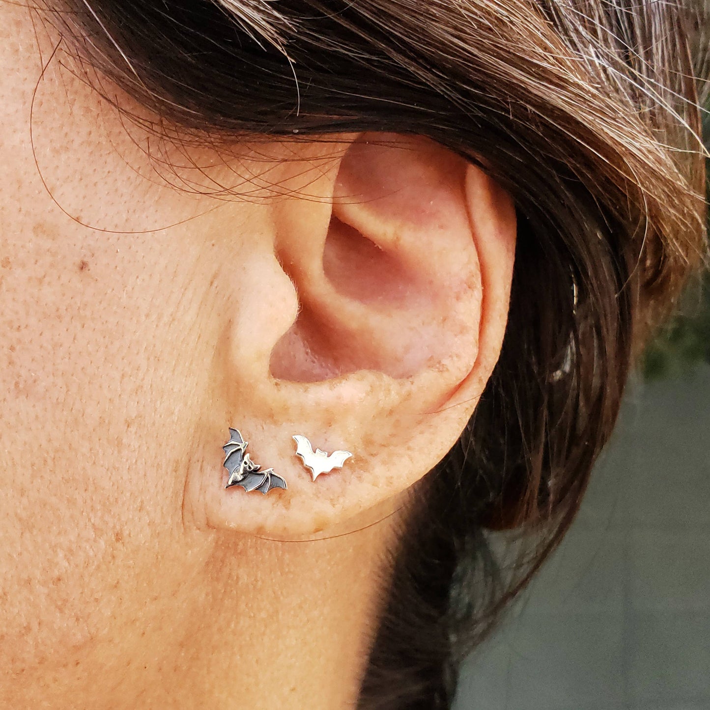 Sterling Silver Flat Tiny Bat Post Earrings