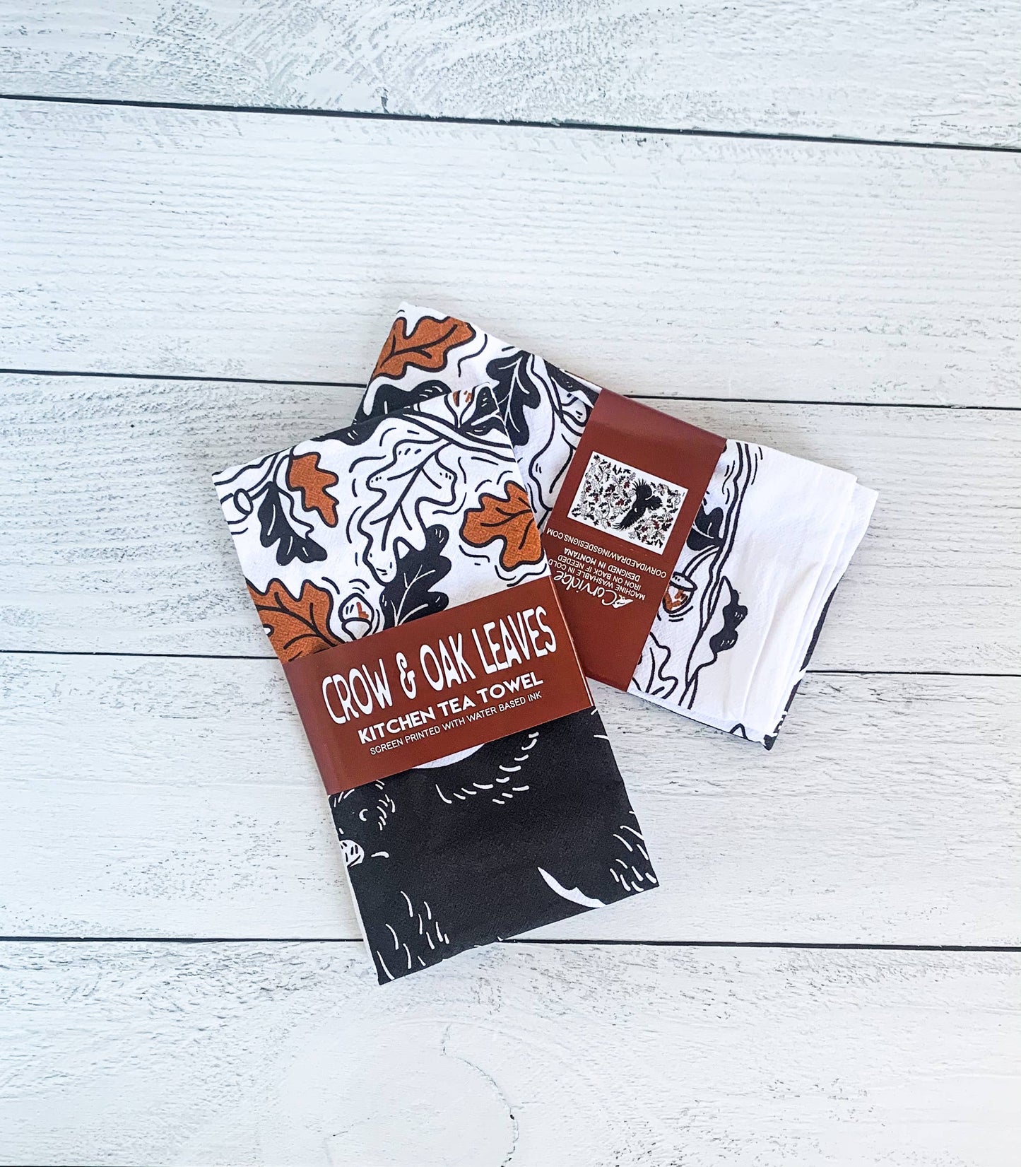 Crow + Oak Leaves Kitchen Tea Towel