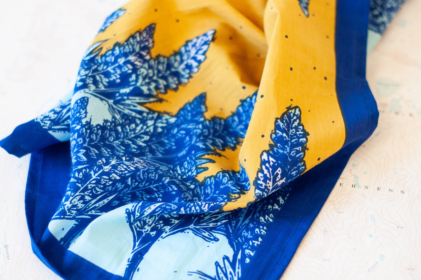 Alpine Lupine Fair Trade Cotton Bandana Blue and Yellow