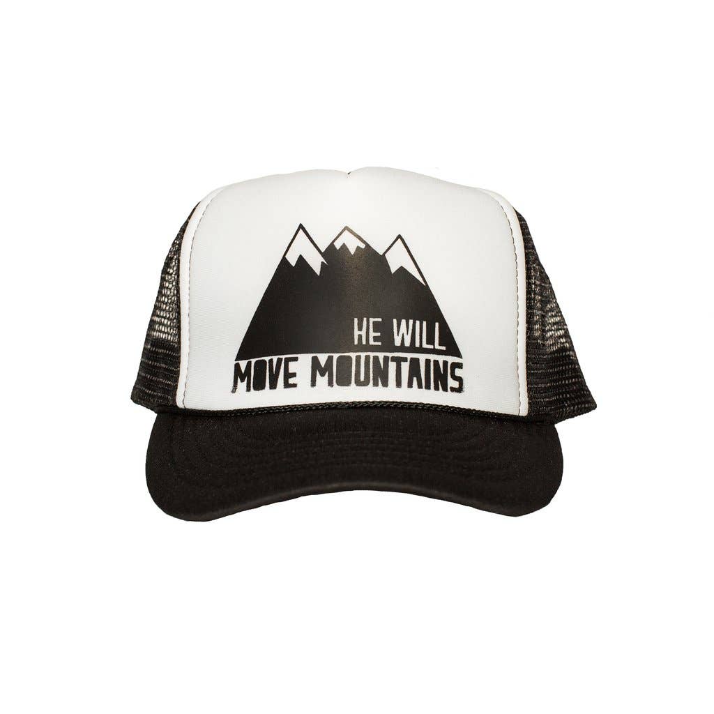 Kid He Will Move Mountains Trucker Hat: White/Black