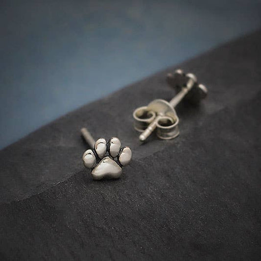 Sterling Silver Tiny Puffed Paw Post Earrings